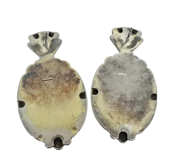 VINTAGE SILVERPLATED ART NOUVEAU STYLE LARGE STATEMENT EARRINGS - Picture 3 of 3